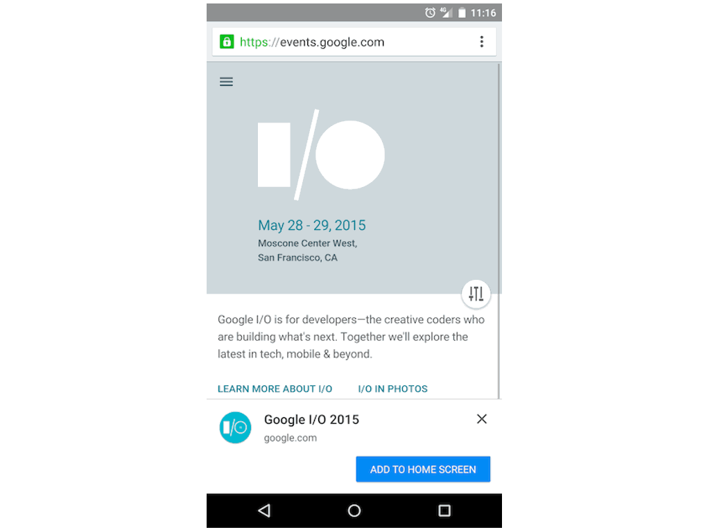 Chrome's new Add to homescreen banner