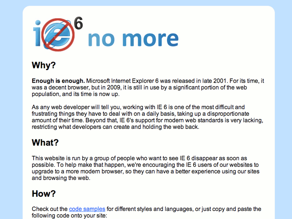 IE6 no more.com screenshot