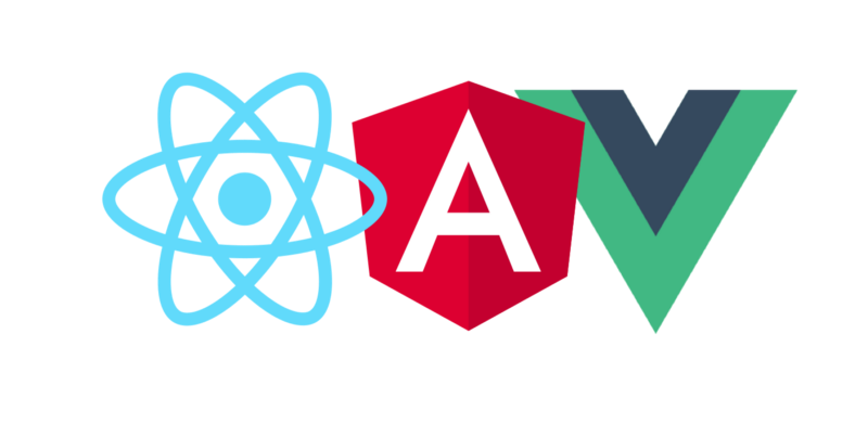 react, angular and vue.js logo