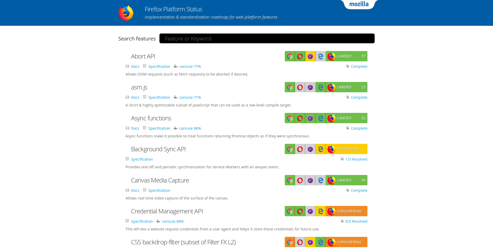 Firefox Platform Status
